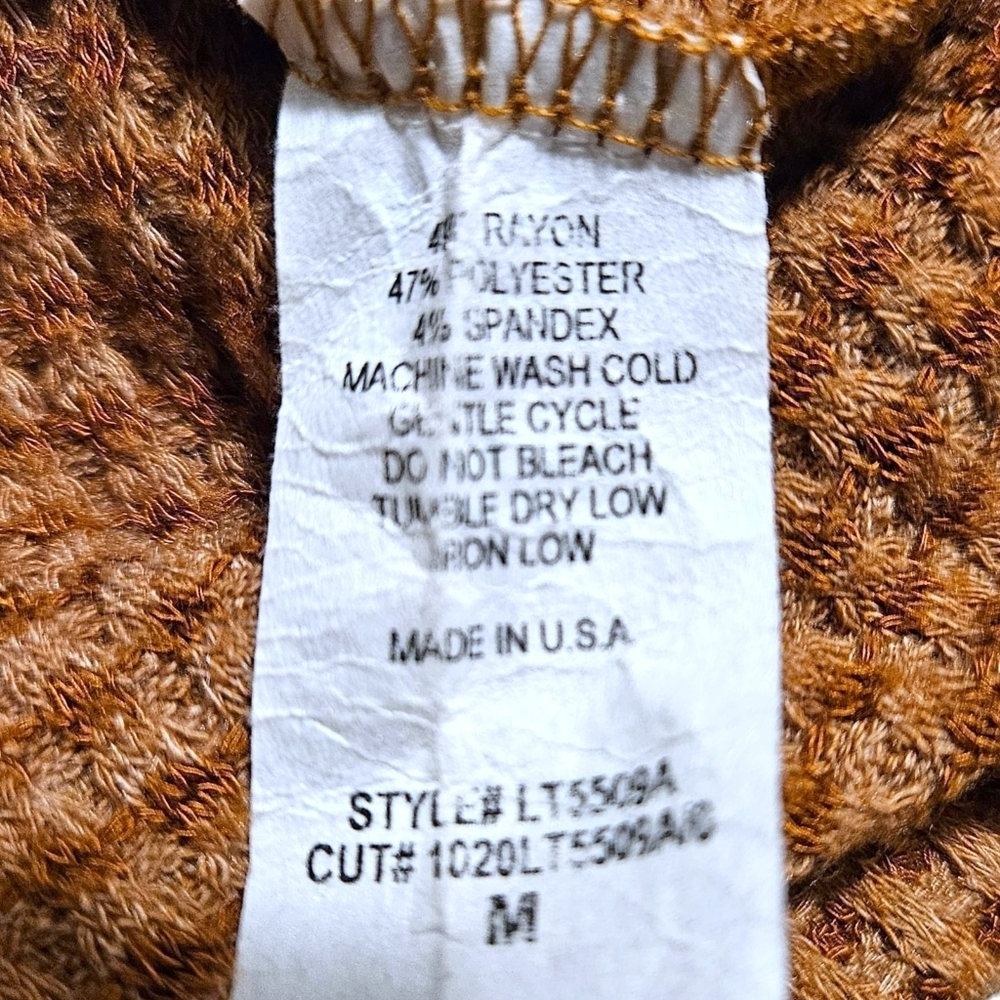 Hailey & Co Wmns M Waffle Knit Blouse Tan Boho Peasant Ruffle Bishop Sleeve USA - Picture 8 of 12
